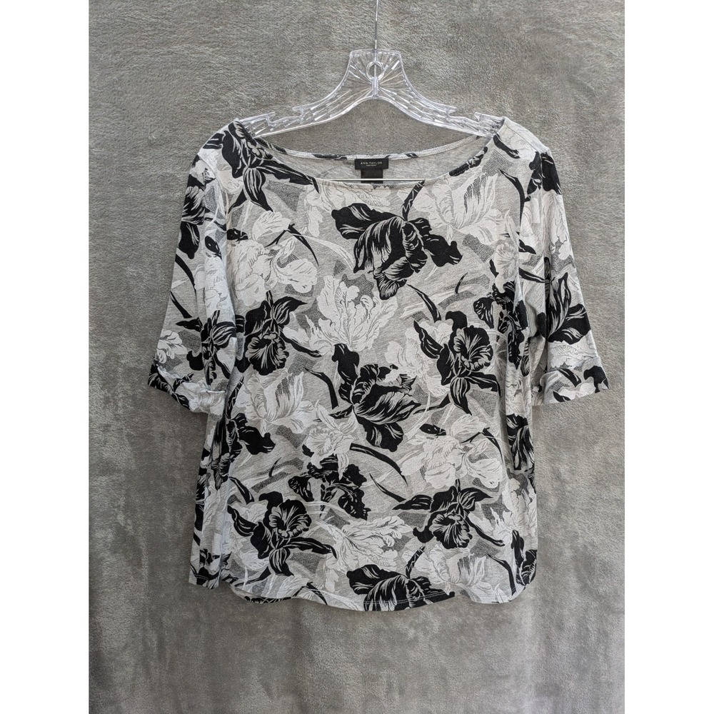 Ann Taylor Top Women's Medium Monochrome Floral Artful Polished‎ Casual